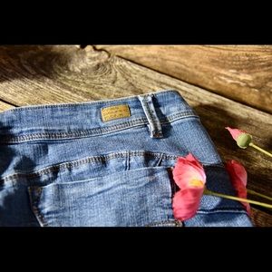 Miss Poured In Blue Denim Long Shorts Size 36 waist XL length 17 inch stretchy